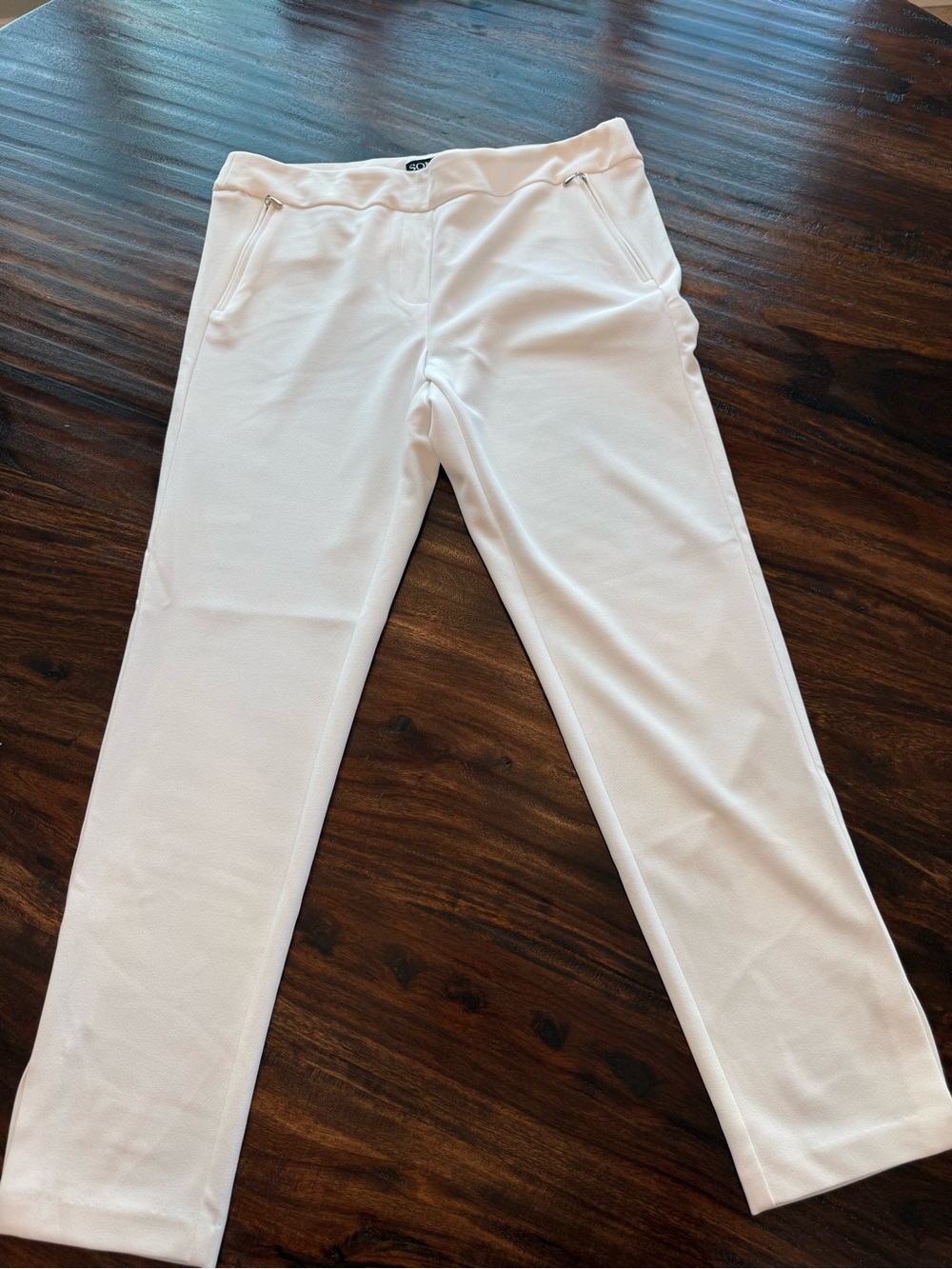 SOHO Apparel Ltd White Stretch Dress Pants Size L Straight Leg Zip Pockets